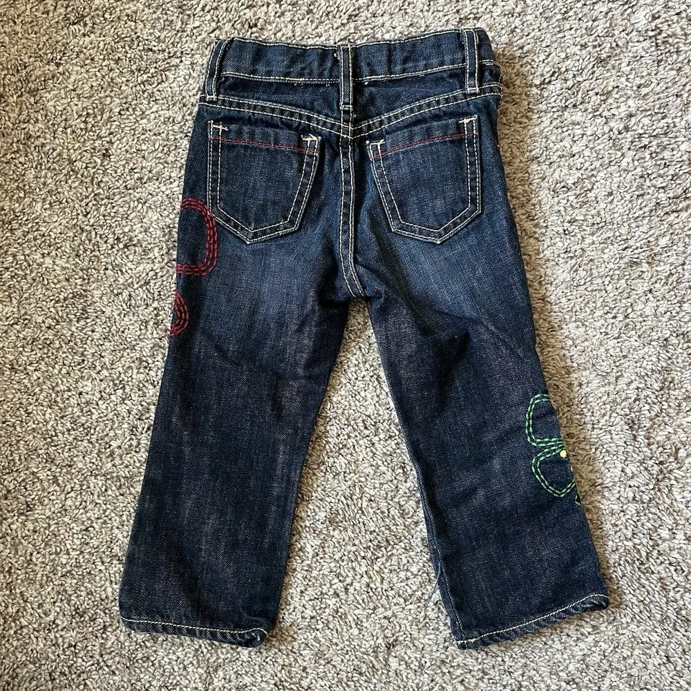 Gap Denim Jeans Girls 2T Flower Embroidered Adjustable Waist‎